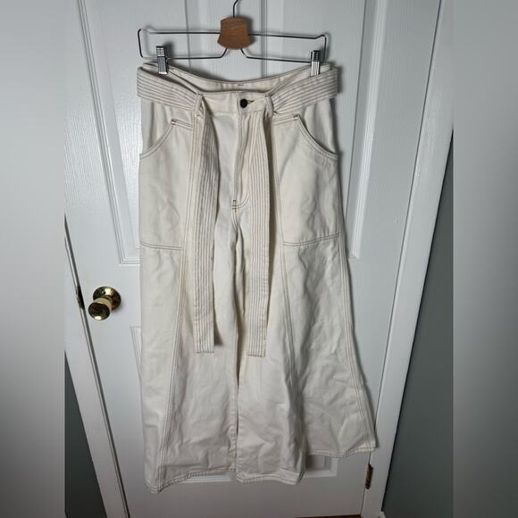 Farm Rio Belted Wide-Leg Twill Pants M - Picture 2 of 11